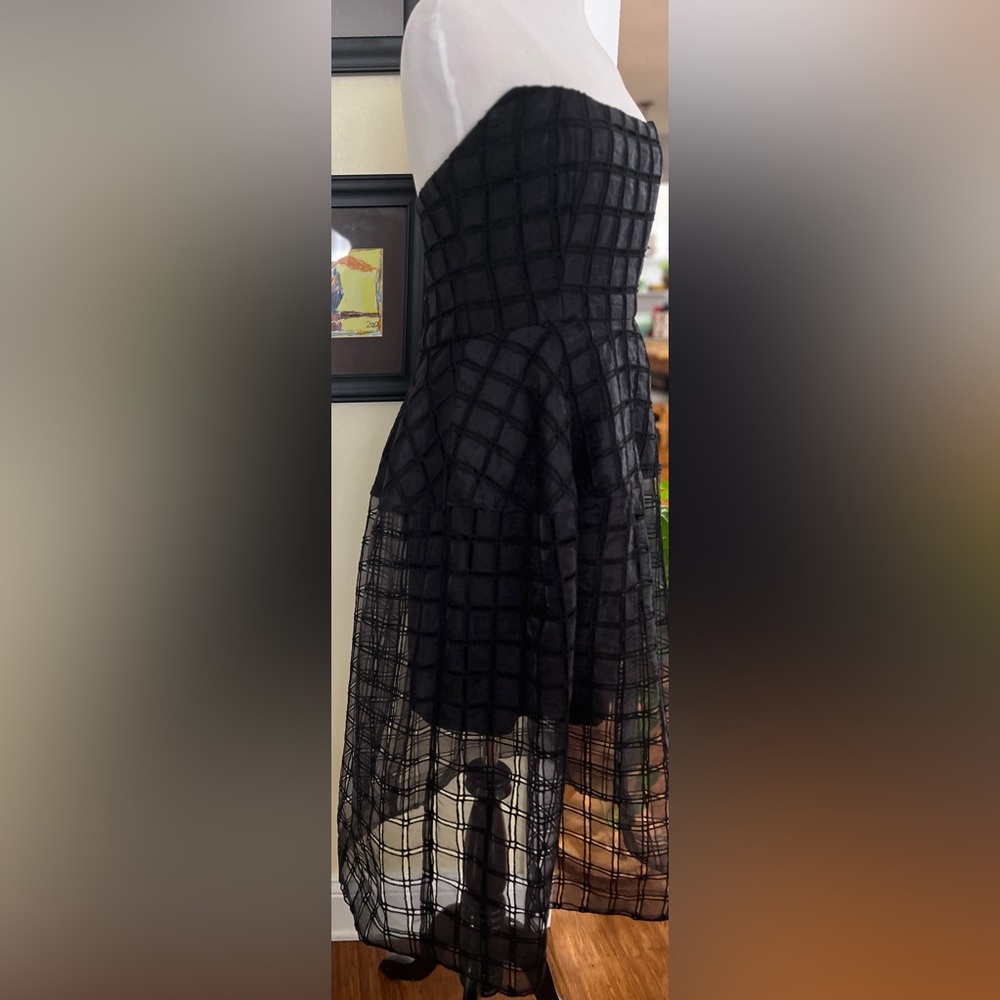 NICHOLAS Dress Strapless Black Windowpane Cutout Caged Sheer Full Skirt SZ 4 - Picture 4 of 13